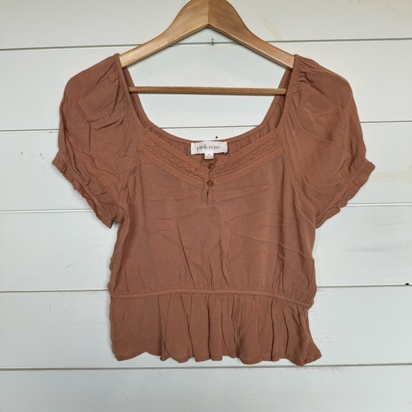 Pink Rose Tops - Pink Rose Babydoll Short Sleeve Top Clay